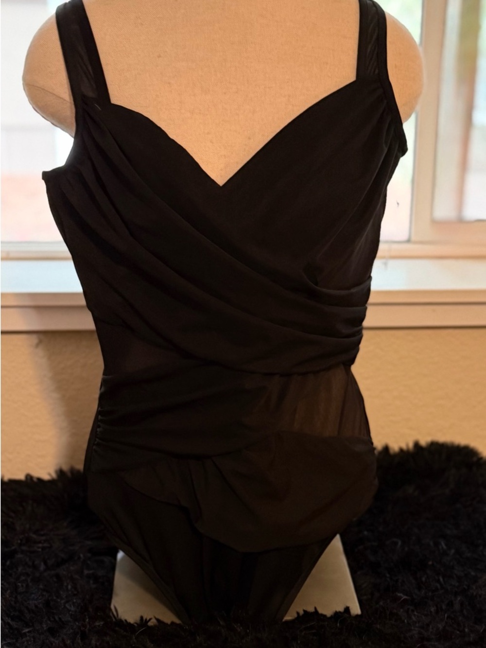 Size 16 Miraclesuit Black One-Piece Swimsuit with Mesh Panels.  NWT. - Picture 2 of 6